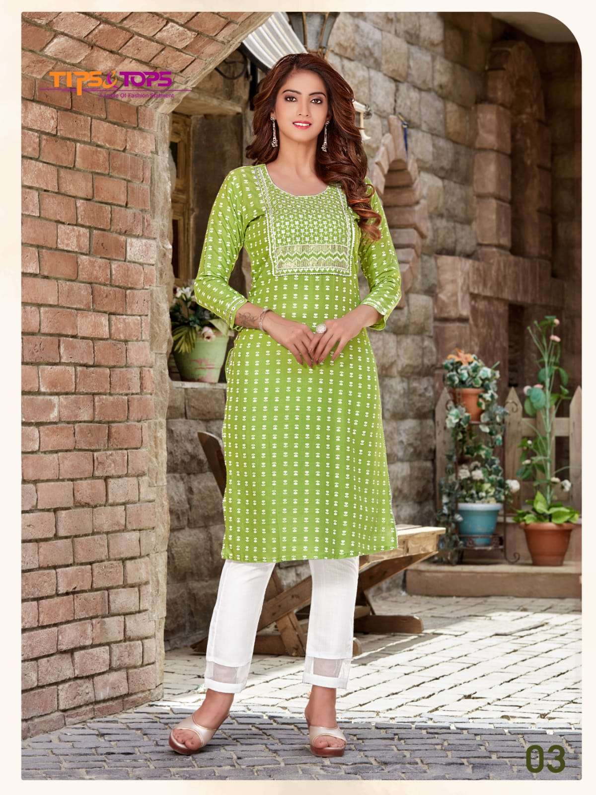 Tips & Tops-Satrangi-Rayon-Slub-Printed-Embroidery-Work-Kurti-Cotton-Lace-Work-Pant-03
